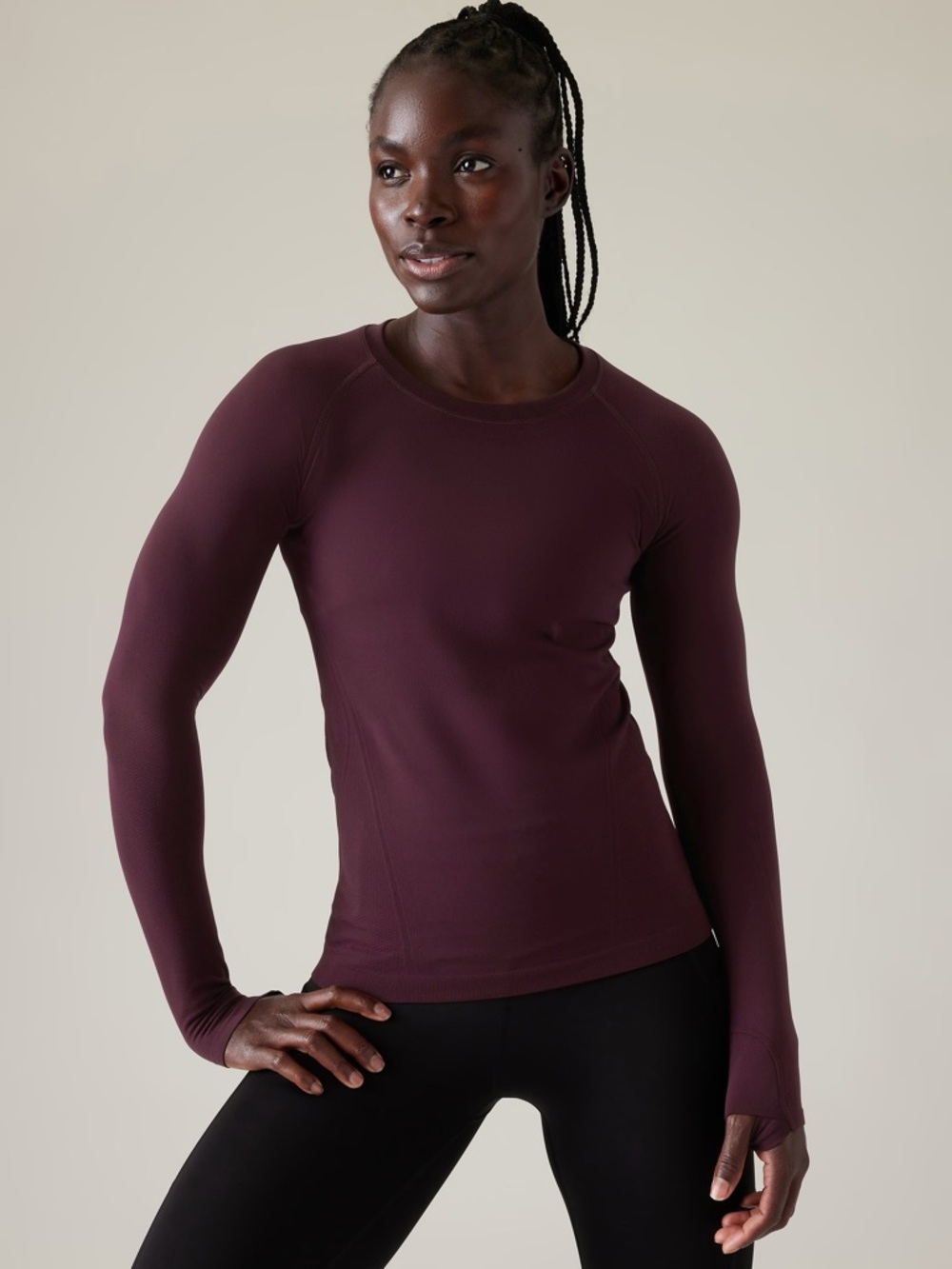 NWOT Athleta momentum seamless top long sleeve color: spiced Cabernet XXS